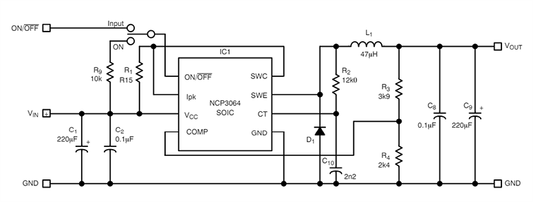 Schaltplan - onsemi NCP3064 Invertierender Buck-Boost-Schaltregler